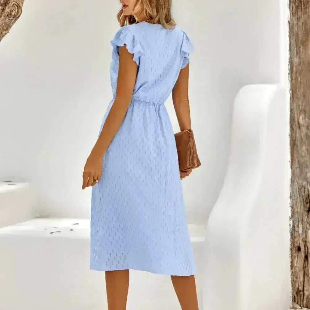 Women V Neck Ruffle Sleeve Summer Dress - Femstylo - Femstylo