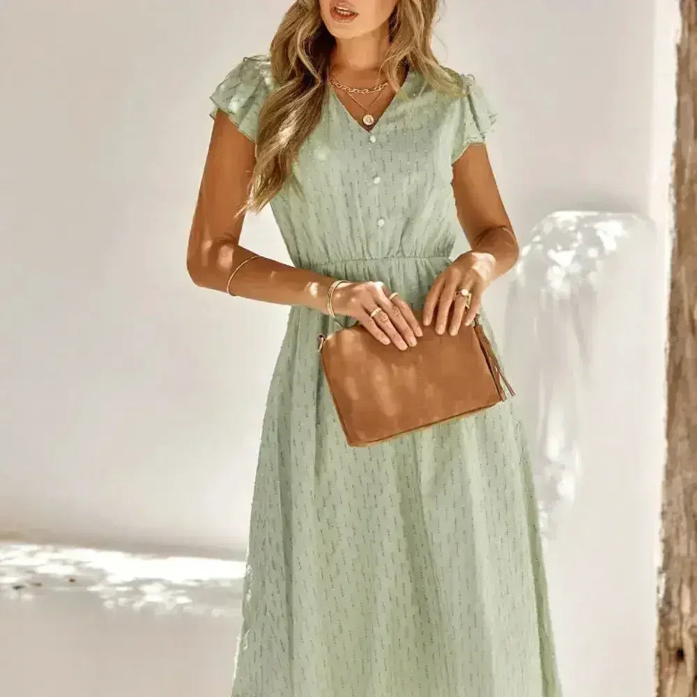 Women V Neck Ruffle Sleeve Summer Dress - Femstylo - Femstylo