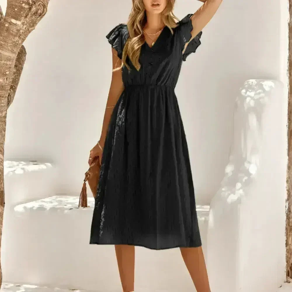 Women V Neck Ruffle Sleeve Summer Dress - Femstylo - Femstylo
