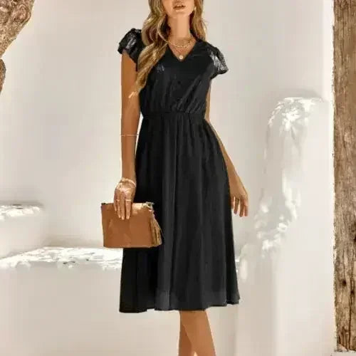 Women V Neck Ruffle Sleeve Summer Dress - Femstylo - Femstylo