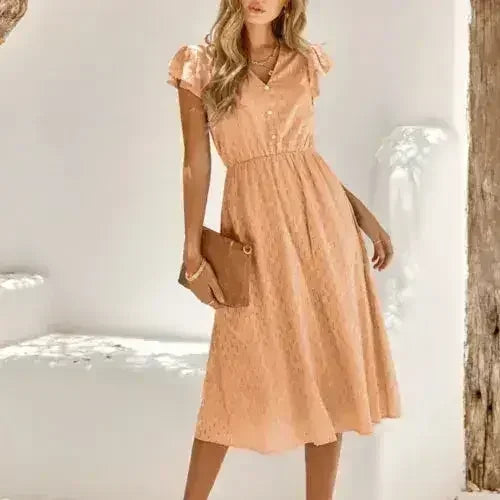Women V Neck Ruffle Sleeve Summer Dress - Femstylo - Femstylo