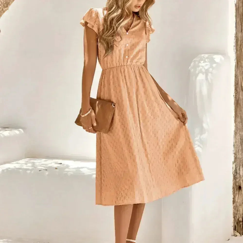 Women V Neck Ruffle Sleeve Summer Dress - Femstylo - Femstylo