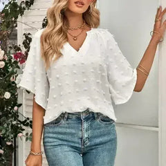 V-Neck Batwing Top - Summer Chiffon Blouse | Femstylo - Femstylo