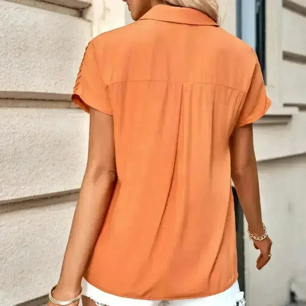 Pleated Short Sleeve Shirt - Women's Summer Blouse in 3 Colors - Femstylo