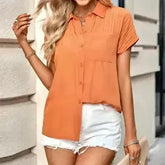 Pleated Short Sleeve Shirt - Women's Summer Blouse in 3 Colors - Femstylo