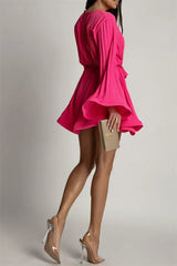 2025 Elegant Pleated Mini Dress - Flared Sleeve Lace-Up Summer Dress | Femstylo