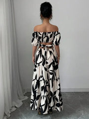 Elegant Short-sleeved Dress For Women Spring Summer Fashion Printing Waist-tightening Patchwork Loose Casual Dresses Female