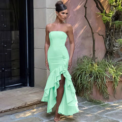 Ladies Summer Ruffle New Fashion Elegant Evening Party Dress Women Sleeveless Backless Tube Bodycon Maxi Dresses Female Clubwear