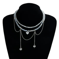 Fashion Heart Beaded Necklace for Women Boho Elegant Irregular Crystal Chain Y2K Choker Exquisite Party Gift Jewelry Accessories