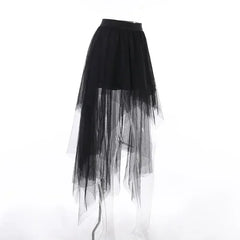 Casual Skirts Punk Sexy Net Yarn High-Waisted Irregular Skirt for Women Summer New European and American Gothic Style Versatile