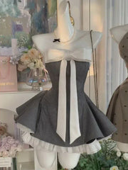 Black French Vintage Elegant Design Woman Dress Gothic Off Shoulder Retro Mini Dress Female Fairy Birthday Party Chic Outfits