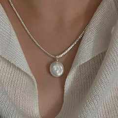 New Trendy Fashion 925 Silver Pearl Simple Elegant Thin Chain Pendant Necklace for Women Girl Jewelry Dropship Wholesale