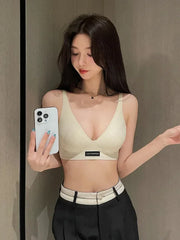 MOYISU Lingerie Women's Summer Traceless Small Bra Pull Together No Underwire Jelly Bar Soft Support Tuck Back Bra Cover