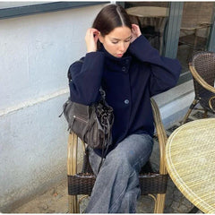 Fashion Women's Stand Collar Woolen Coats Long Sleeve Loose Female Short Coat 2025 Autumn Winter Office Lady Street Jacket