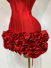Women Evening Bandage Dress Strapless Bodycon Flowers Mini Celebrity Sexy Birthday Party Dresses Photo Shoot Nightclub Outfit