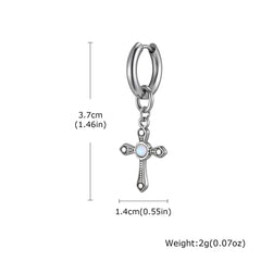 Punk Men's Huggies Earrings,Vintage Long Chain Stainless Steel Ear Drop,Stylish Cross Earring Gift