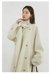 CHIC VEN Women Woolen Coats Loose Stand Collar Double-sided Overcoat Female Outerwear Office Ladies Clothing Autumn Winter 2024