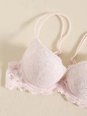 1 Set Elegant Lace Embroidery Breathable Fabric Lingerie Set Push-Up Bra Drop Waist Sheer Panty - Ultimate Valentine's Day