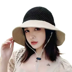 Summer Women Bucket Hat UV Protection Sun Hats Soft Foldable Wide Brim Outdoor Beach Hat Panama Cap Ponytail Cap
