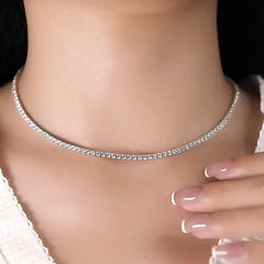 New S925 Sterling Silver Hip Hop Full CZ Choker Chain Necklace For Women Luxury Cubic AAA Zircon Short Accessories Fine Jewelry