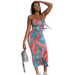 Spring And Summer Dresses For Women Chest Wrap Printed Off Shoulder Bandage Slim Sexy Long Dress 2023 New Fashion party MsChuh