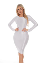 Sexy Women Oil Glossy Shiny Tight Pencil Dress Stain Smooth Bodycon Dress Elastic Push Up Packet Hip Stretch Step Dress