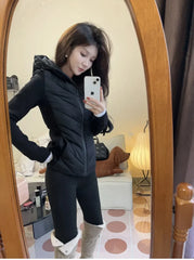 ETJ 2025 new traf women's elegant fashion patchwork long sleeve standing collar hooded cotton jacket sport coat 8073227