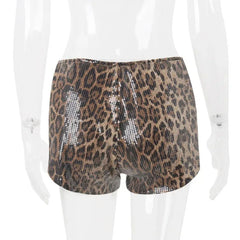 WhereMery Retro Leopard Print Seguins Shiny Chic Short Pants Y2K Spring Women's Fashion Night Club Streetwear Women Mini Bottoms