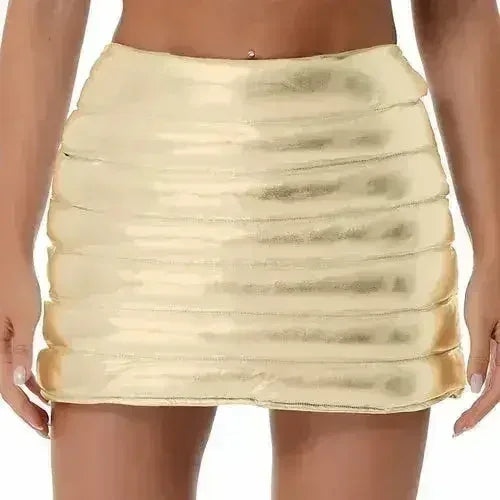 Womens Metallic Shiny Skirts Winter Warm A-Line Mini Skirt - Femstylo