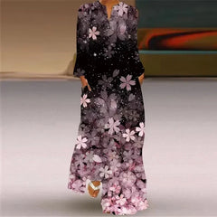 Women's Maxi Dress Printed Retro Fashion y2k vestidos Long Sleeve Loose Robe S-5XL