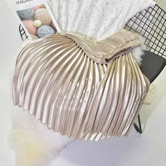 Classic Golden Velvet Pleated Skirt High Waist Retro Style Fashion Office Lady Pleated Long Skirt Winter Velvet Skirt 90cm Long