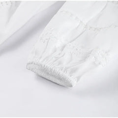 Elegant Lace Patchwork Hollow Out Dress Women Solid V-neck Long Lantern Sleeve Loose Dresses 2025 Spring Vacation Lady Robes