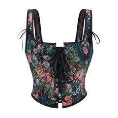 Womens Corsets Floral Lace Up Bustiers Shoulder Strap Corsets Jacquard Bustier Casual Outfits Medieval Renaissance Costumes