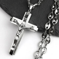 Jesus Cross Crucifix Pendant Necklace for Men Stainless Steel Gold Color Christian Coffee Bean Chain Jewelry croix chrétienne