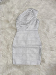 High Quality Celebrity One Shoulder Foiling Gold Print Rayon Bandage Dress Elegant Club Party Dress Vestidos