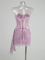 TARUXY Sexy Lace See-through Patchwork Corset Dress Female Bodycon Elegant Party MIrrgualr Mini Dress Women Tube Top Dress New