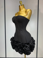 Women Evening Bandage Dress Strapless Bodycon Flowers Mini Celebrity Sexy Birthday Party Dresses Photo Shoot Nightclub Outfit