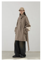 CHIC VEN Korean Women Woolen Coat Single Breasted Loose Stand Collar Belt Long Double-sided Ladies Overcoat Autumn Winter 2024