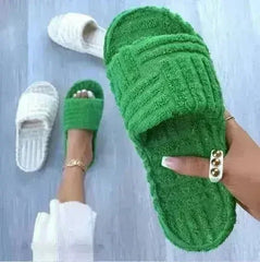 Thick Bottom Embossed Cotton Fur Women Slippers - Femstylo