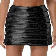 Womens Metallic Shiny Skirts Winter Warm A-Line Mini Skirt - Femstylo
