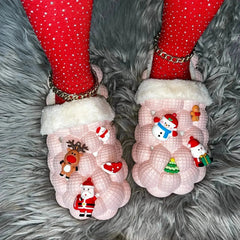 Pink Furry House Slides for Chirstmas Funny DIY Bubble Slippers - Femstylo