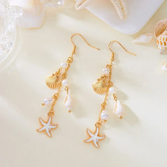 Handmade Bohemia Conch Shaped Shell Dangle Earrings for Women Girls Golden Color Shell Metal Ear Hook Earrings Fashion Gifts