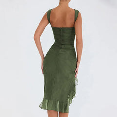 Europe and the United States cross-border 2023 new fashion mesh tight-fitting backless irregular pleated dress summer women