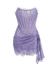 TARUXY Sexy Lace See-through Patchwork Corset Dress Female Bodycon Elegant Party MIrrgualr Mini Dress Women Tube Top Dress New