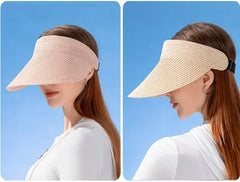 Spring and Summer Women's Outdoor Sunshade Straw Hat Fashion Empty Top Duck Tongue Hat Big Brim Cap G37