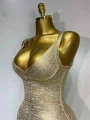 High Quality Celebrity Elegant Gold Bodycon Bandage Dress Women Sexy Nightclub Evening Party Luxury Birthday Dress Vestidos