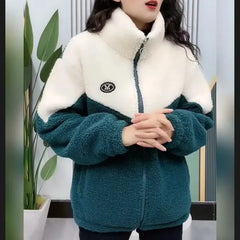 Women's Quilted Lamb Fleece Jacket | Warm Mid-Length Coat -femstylo