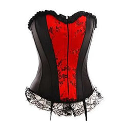 Sexy Lingerie with Garters Sets Women's Lace Hem Overbust Corset Lace Up Zipper Waist Body Shaper Boned Corset Bustier Plus Size
