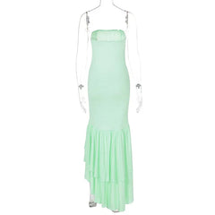 Ladies Summer Ruffle New Fashion Elegant Evening Party Dress Women Sleeveless Backless Tube Bodycon Maxi Dresses Female Clubwear