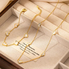 ANENJERY 316L Stainless Steel Heart Shell Necklace Bracelet Earrings For Women Girls Simple Fashion Jewelry Set Gifts Wholesale
